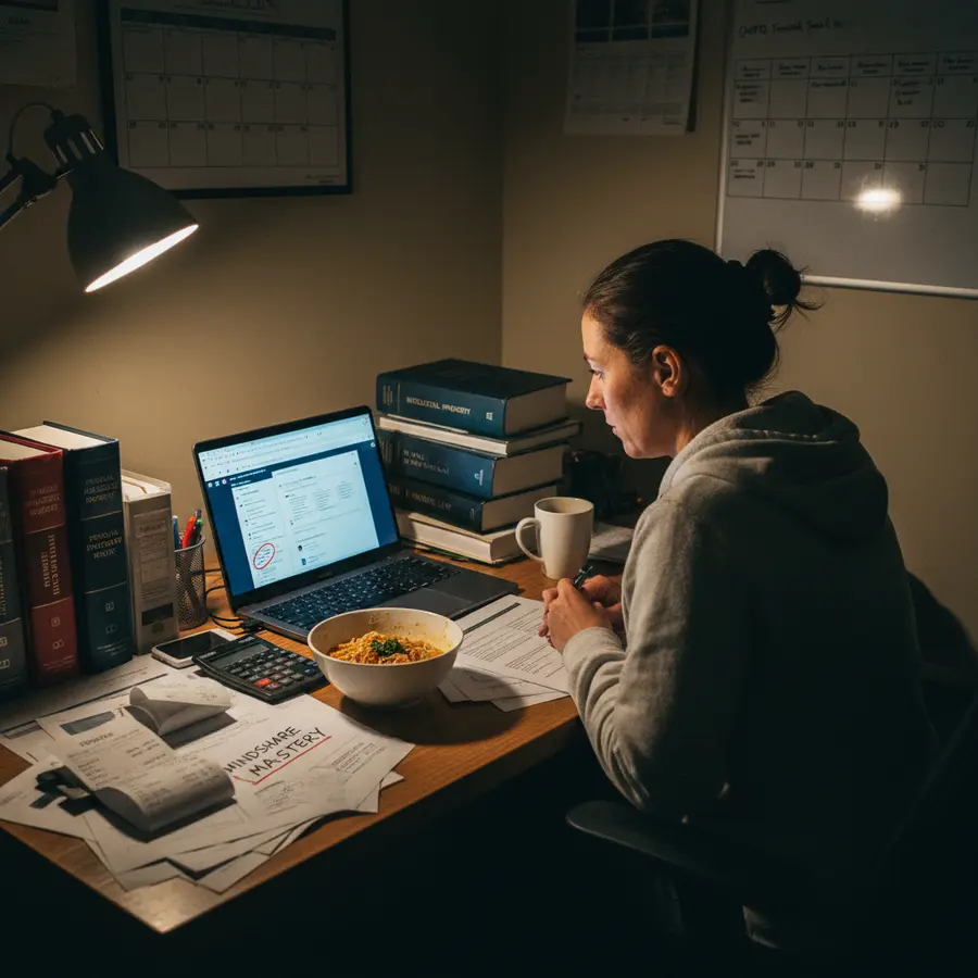 Business owner working late on brand protection strategy