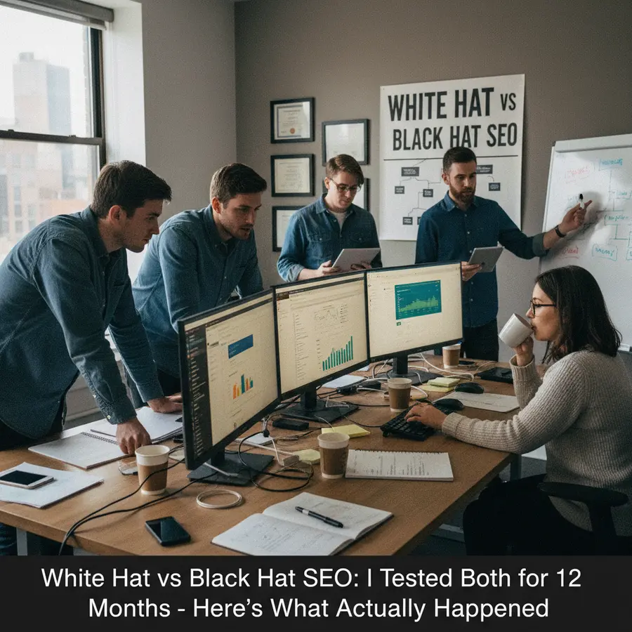 White Hat vs Black Hat SEO: I Tested Both for 12 Months - Here's What Actually Happened - Photo Professional team analyzing website analytics in an office setting