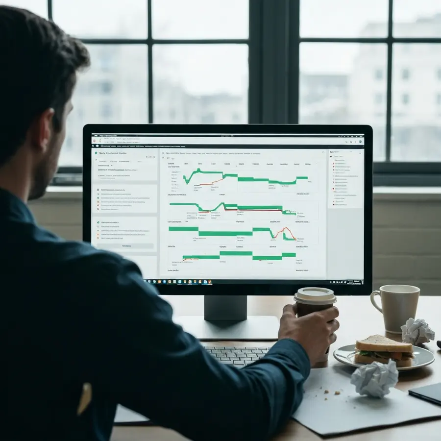 My simple method for spotting competitor backlink gaps - Photo Over-the-shoulder of monitor comparing competitor backlink gaps for SEO.