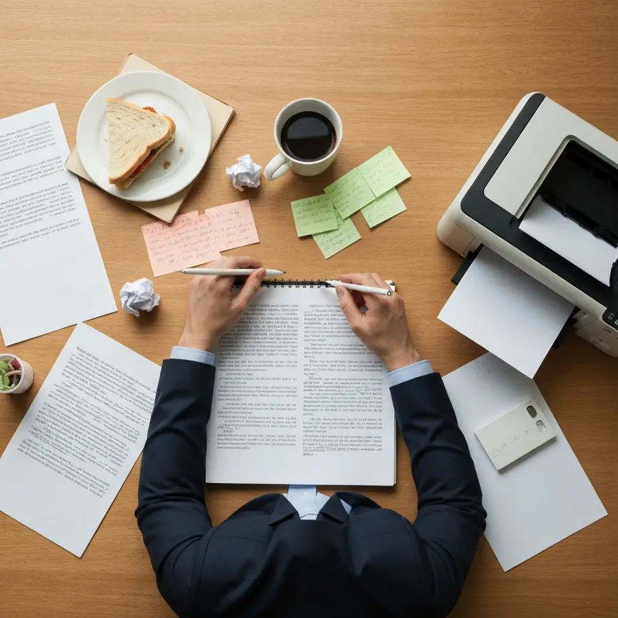 Simple public relations plan template for small projects - Photo Cluttered desk scene illustrating a simple public relations plan template for small projects