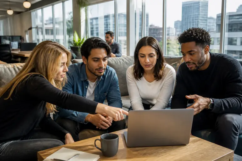 Young professionals strategizing how to get 1 thousand followers on Instagram organically.