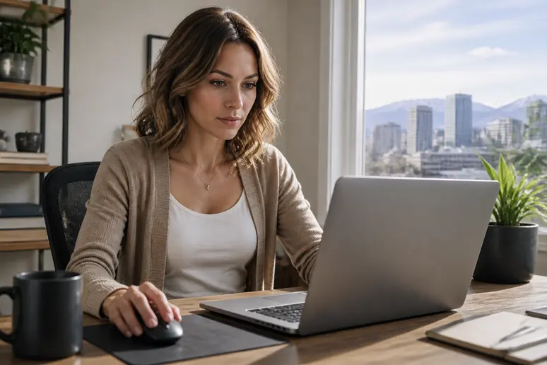 Woman customizes SEOquake settings on laptop in Denver home office, learning how-to-use-seo-quake.