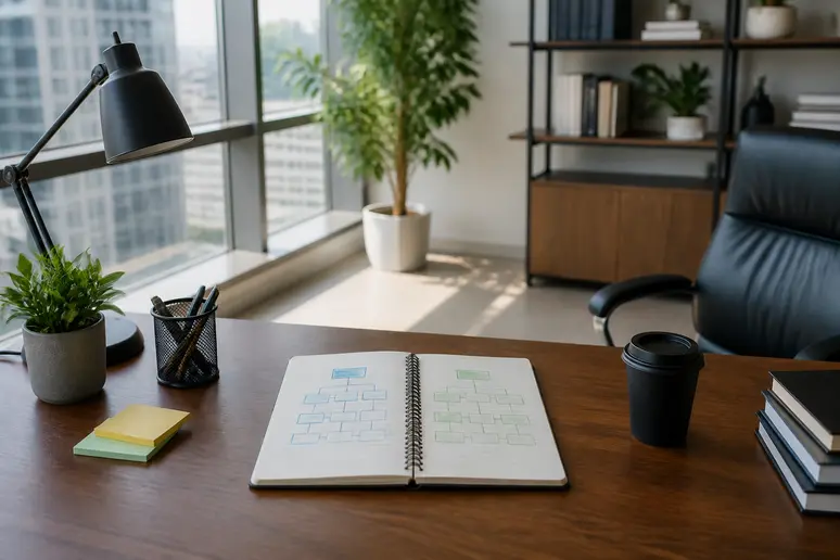 Comparative naming strategy notes on a desk to help pick a blog name