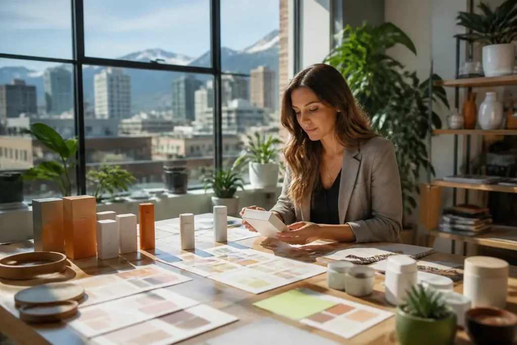 Digital strategist reviewing product packaging and pricing strategies to learn how to offer free shipping.
