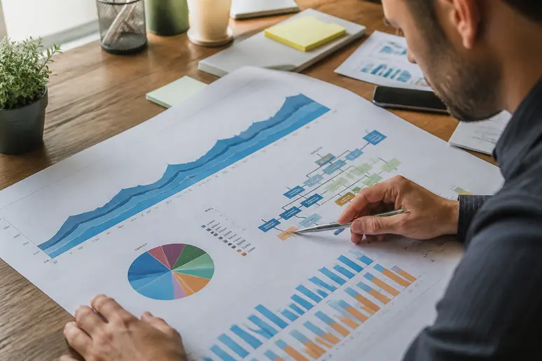 Digital marketing specialist analyzing search engine performance reports and technical data.
