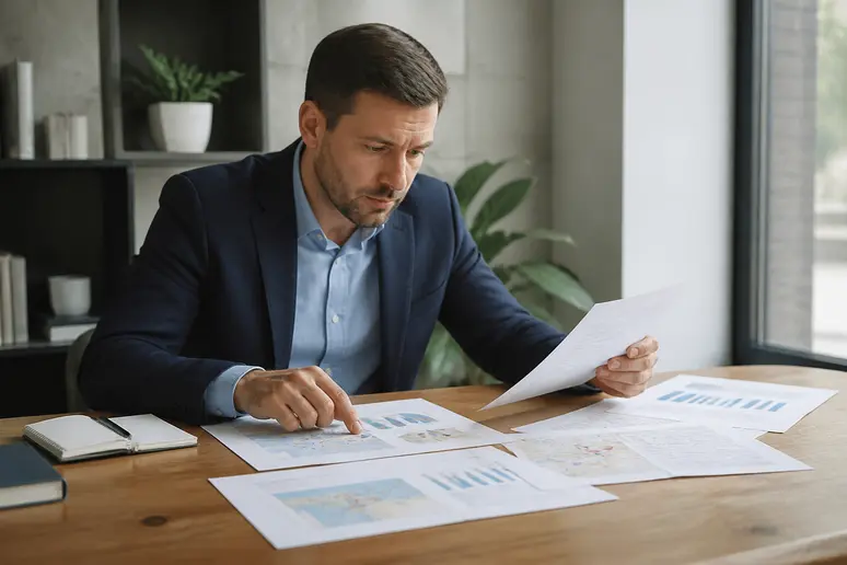 Business consultant analyzing local search visibility metrics and operational listing errors.