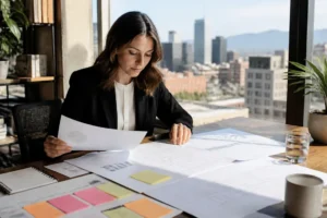 A professional working on website planning during a Namecheap vs Squarespace cost analysis in a bright office.