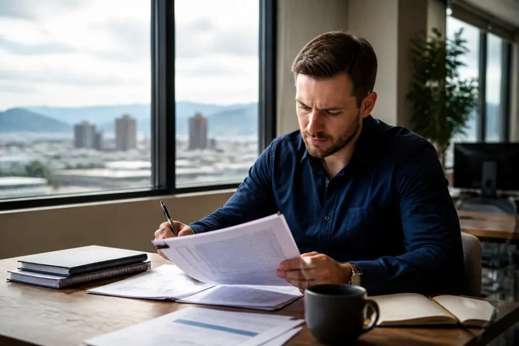 A professional analyzing data for the Nordstrom Rack affiliate program in a modern office.