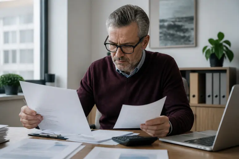 Marketing director analyzing software subscription invoices and hosting costs for web platforms.